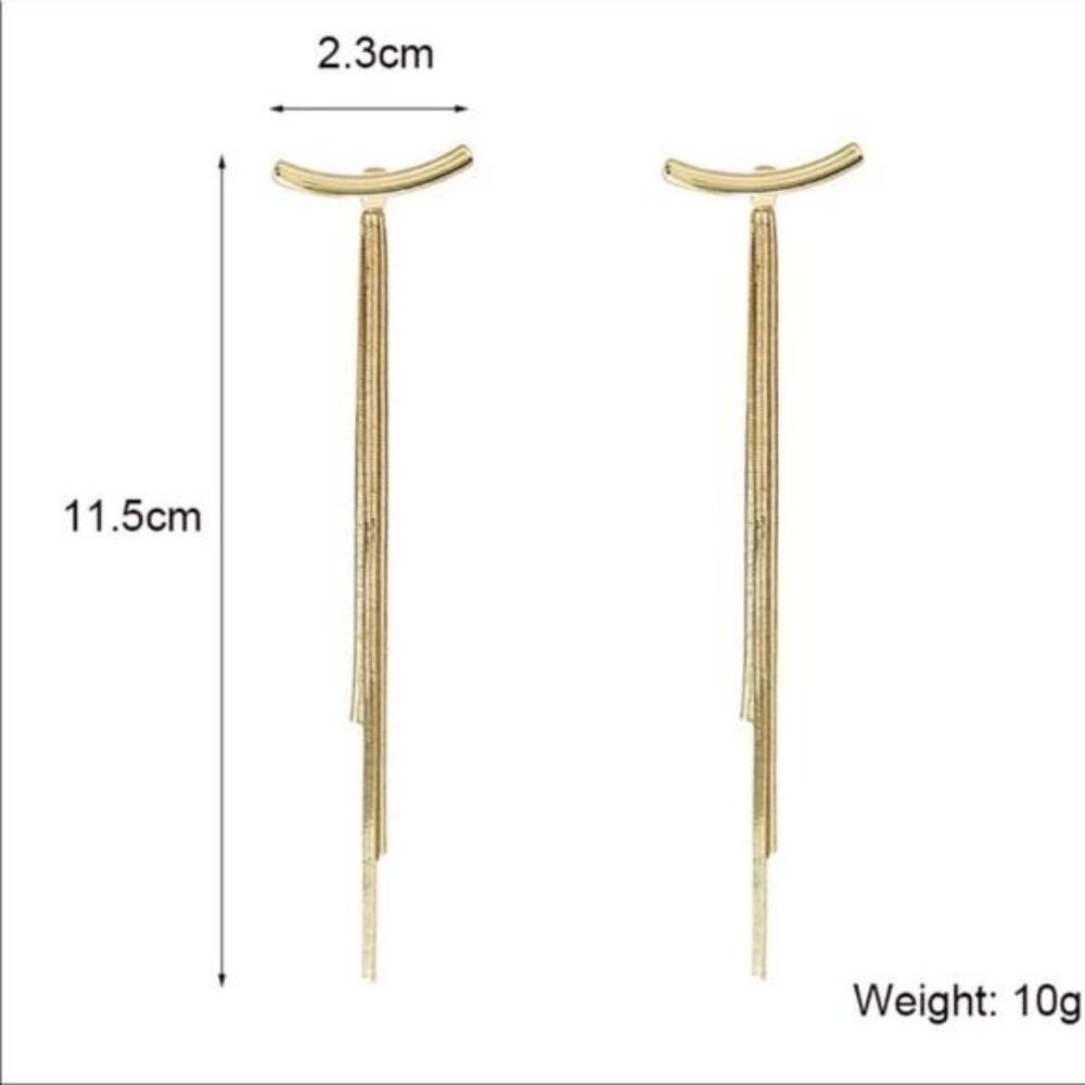 NEW 18K GOLD LONG TASSEL ARC EARRINGS, NICE EARRINGS, CUTE EARRINGS. - Picture 7 of 7